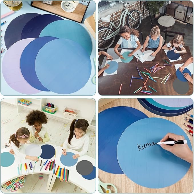 24 Pack Dry Erase Dots Circles Colorful 10 Inch Removable White Board Marker Wall Sticker Decals Painted Wood Design Spots Set for Classroom Teachers Students Tables Desk (Blue Color)