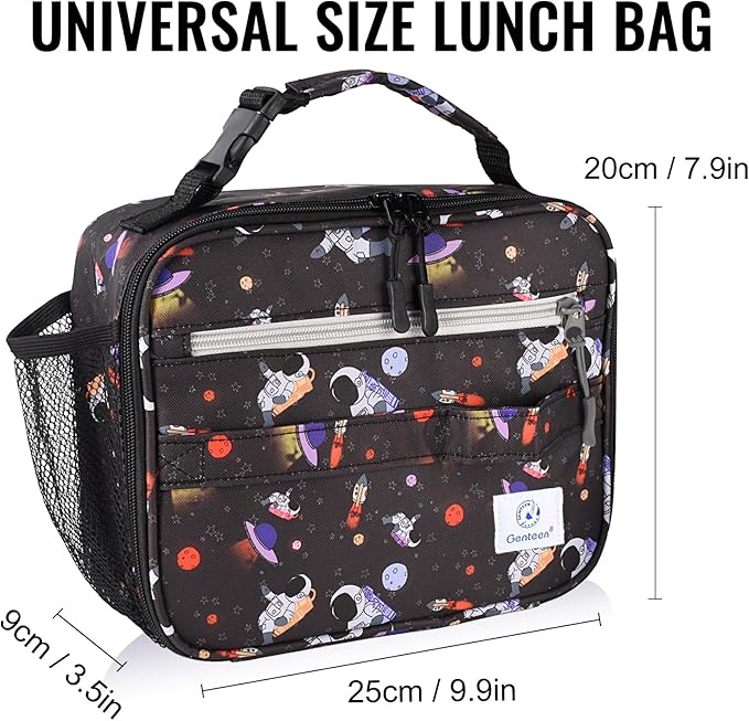 Genteen Lunch Box Kids, Prints Insulated Lunch Bag Kids Boys Girls,Soft Bag Mini Cooler Back to School Thermal Meal Tote Kit Lunch Box for School,Work,Outdoor - Astronaut