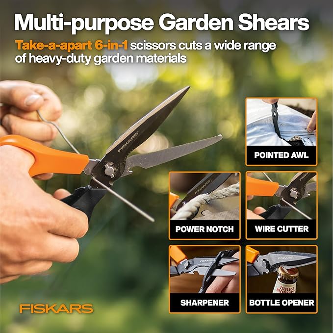 Fiskars House Essentials for New Home Tool Set, 6 Piece Kit w/Loppers, Garden Scissors, Pruners, Folding Saw, IsoCore Hammer, & Utility Knife, Indoor DIY & Outdoor Gardening, Great Housewarming Gifts