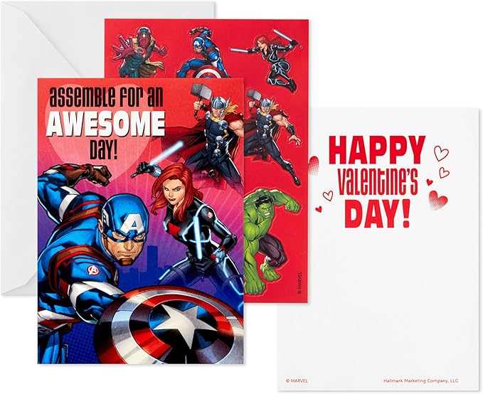 Hallmark Avengers Valentines Day Cards and Stickers for Kids School (24 Classroom Valentines with Envelopes)