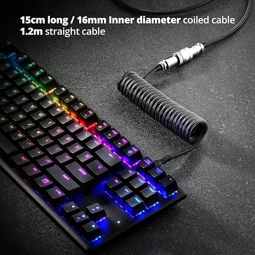 GUNMJO Pro Custom Coiled USB C Cable for Gaming Keyboard Double-Sleeved Mechanical Keyboard Cable with Detachable Metal Aviator 1.5M USB-C to USB-A Blue Color