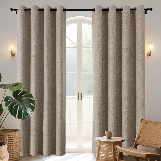 Joydeco Blackout Curtains 84 Inches Long 2 Panels Burg, Room Darkening Curtains for Bedroom, 100% Black Out Textured Thermal Drapes Privacy Protection 2 Panels Set(W52 x L84 Inch, Linen)