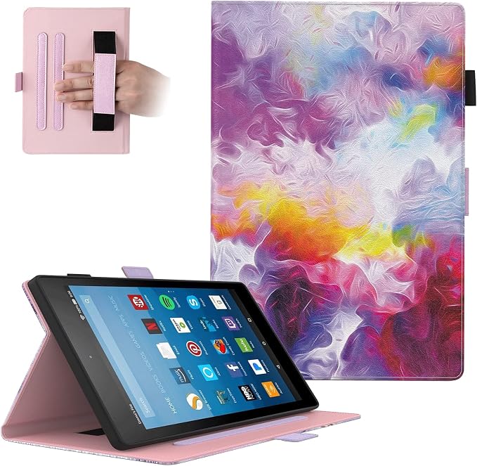 Dteck for Fire HD 8 Tablet Case (8th/7th/6th Generation-2018/2017/2016 Release) 8 Slim Folio Case with Auto Sleep Wake &amp Stand Function with Hand Strap Protective PU Leather Cute Cover Colorf