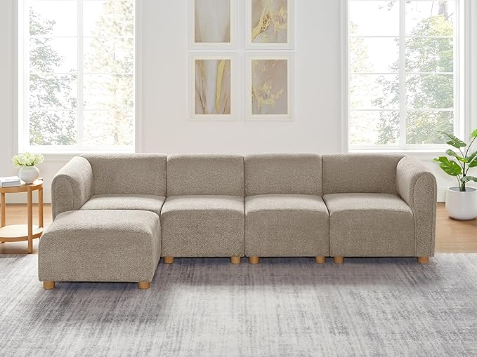 VANOMi Oversized Modular Sectional Sofa, L Shaped Sectional Couches for Living Room, 5 Seats Modular Sofa with Reversible Chaises, Camel
