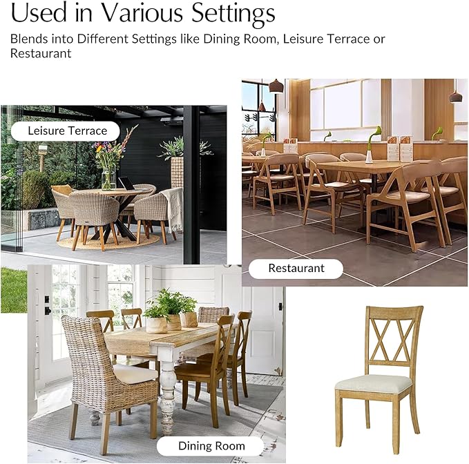 Wood Dining Chairs Set of 2, Modern Farmhouse Kitchen Dining Room Chair, Upholstered Dinner Chair with Back Wood Legs for Restaura, Cofe and Hotel Natural