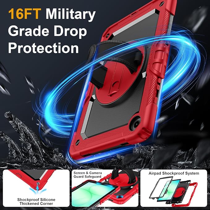Case for Samsung Galaxy Tab A11+ Plus 11 Inch Ubearkk for Galaxy Tab A9+ Plus Case Full-Body Drop Protection Cover with Screen Protector 360° Rotating Stand and Hand/Shoulder StrapBrightblue