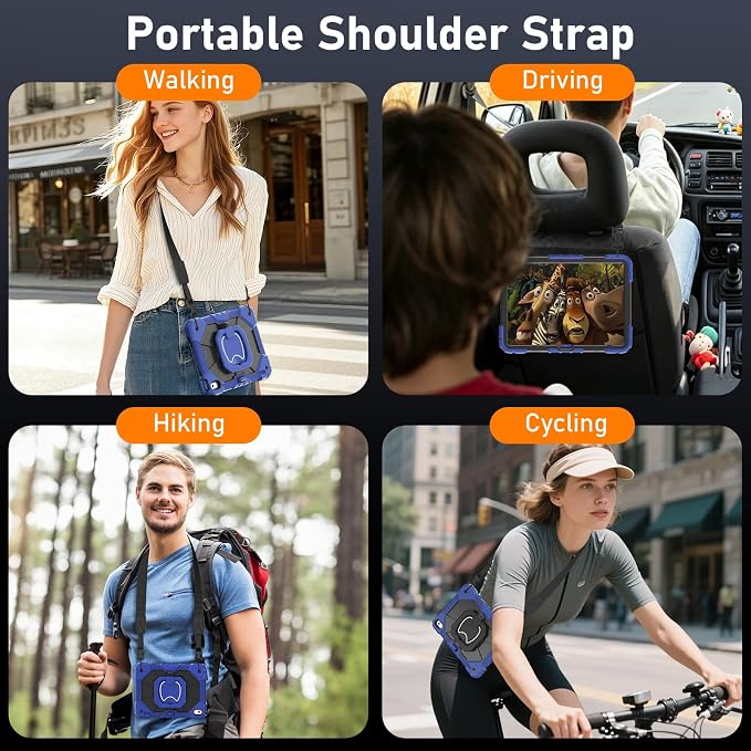 Case for iPad A16 11th/10th Generation 11/10.9 Inch 2025/2022 Dinines Full-Body Drop Protection Shockproof iPad a16 Case with Screen Protector 360° Rotating Stand Shoulder Strap Pencil Holder Black