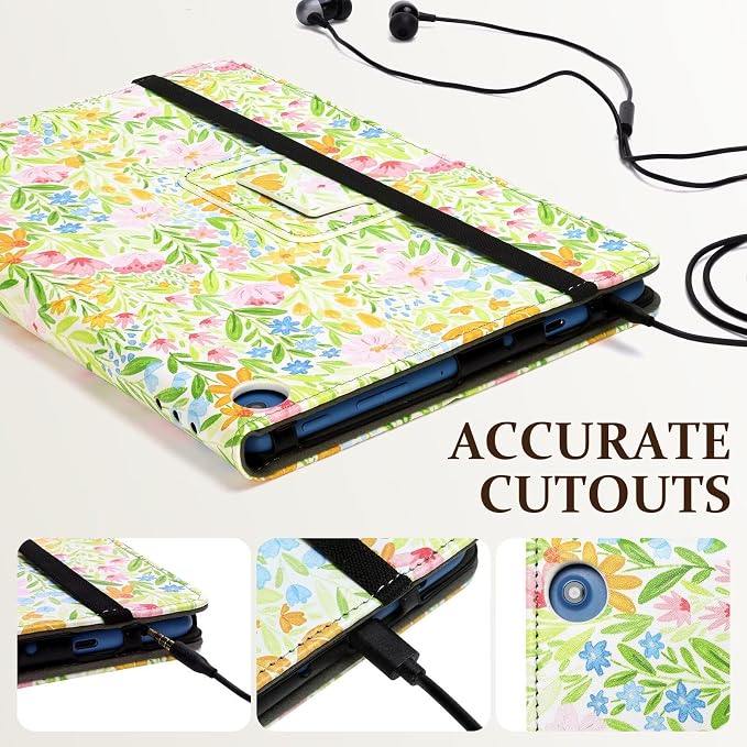 Fancity Case for Kindle Fire HD 10/10 Plus 13th/11th Generation 2023/2021 | Premium PU Leather Protective Case with Adjustable Angles Auto Wake/Sleep Hand Strap for Fire HD 10/10 Plus Black Floral