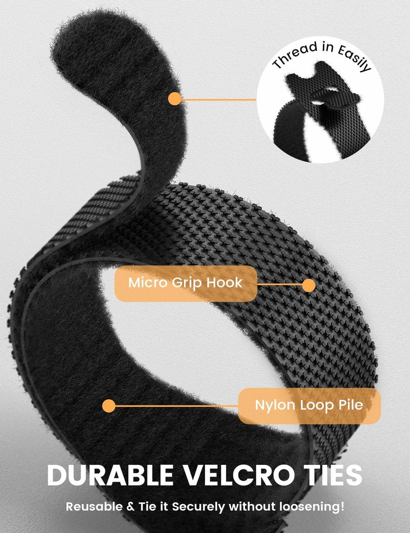 Lamicall 60PCS Reusable Cable Ties, Upgraded Tapered Tail for Effortless Threading, 6-Inch Durable Nylon Hook and Loop Cord Organizer Straps, Adjustable Cable Management for Desk, PC, Home & Office