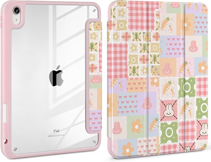 Case for iPad (A16) 11th Generation 11 inch 2025 /iPad 10th Gen 10.9 2022 - Aesthetic Cute Preppy Design Trifold Cover with Soft TPU Bumper Clear Back Auto Sleep/Wake Waves