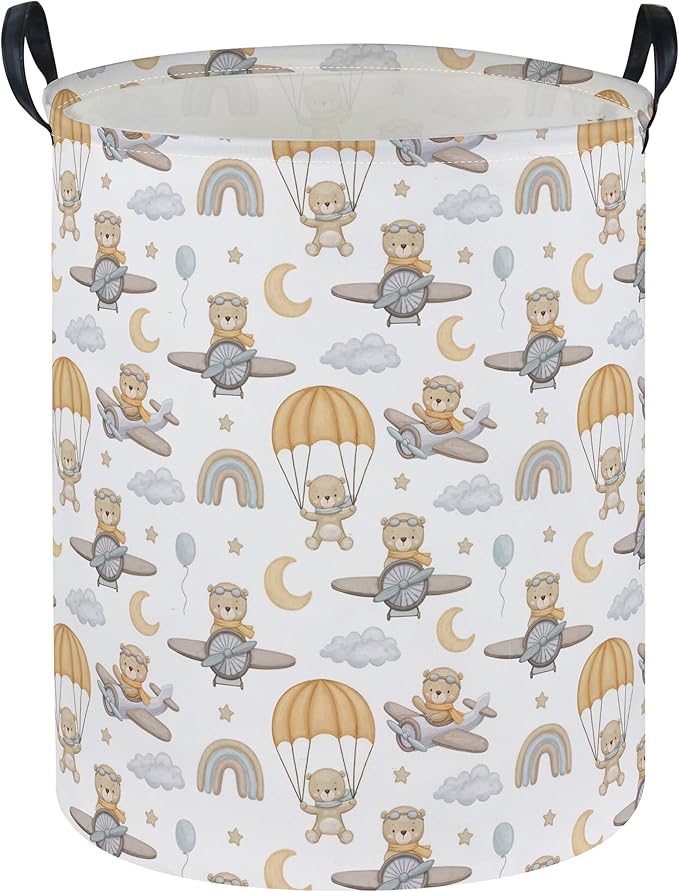 Kids Laundry Hamper,Animal Laundry Basket Collapsible Bear Storage Baskets for Home Decor,Office,Home Organizer,(Airplane Bear