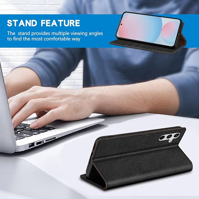 ZZXX for Samsung Galaxy S25 Wallet Case with [RFID Blocking] Card Slot Stand Strong Magnetic Leather Flip Fold Protective Phone Case for Samsung Galaxy S25 Case Wallet(Black-6.2 inch)