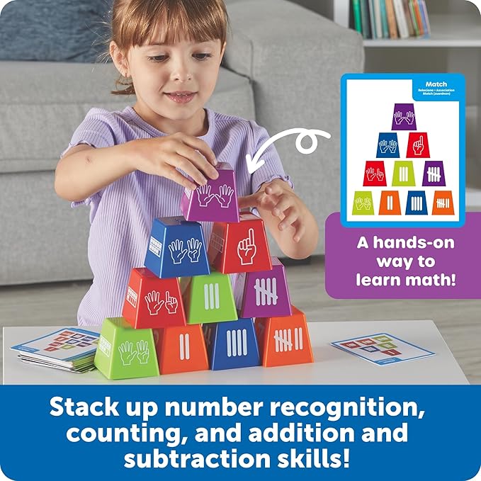 Learning Resources Number Stackers - Math Manipulatives, Addition and Subtraction Flash Cards, Counting Activities, Montessori, Fine Motor Skills, Problem Solving, Classroom Must Haves, Gifts for Kids