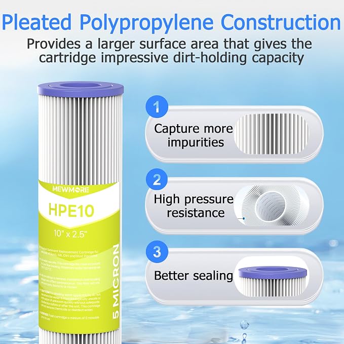 5 Micron Whole House Water Filter Cartridge, Pleated Sediment Filters