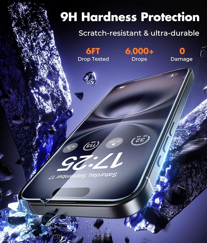 UNBREAKcable iPhone 15 Screen Protector 3-Pack Upgraded Dual-Tempered Glass + 3 Camera Lens Protectors Military-Grade 9H Hardness HD Clarity Anti-Fingerprint Case Friendly 6.1 Inch | Upgraded Du