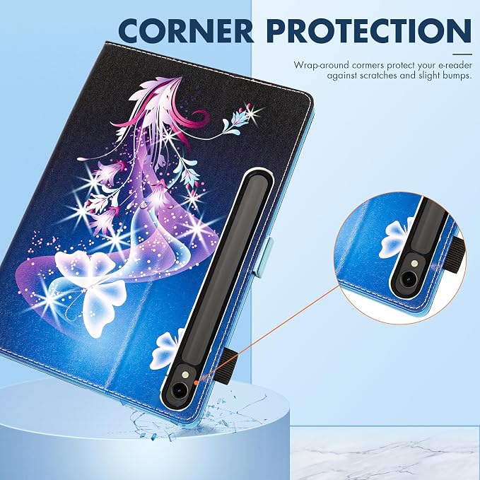 Dteck Wallet Case for Galaxy Tab S10+/S9+/S7 FE/S8+/S7 Plus 12.4 Tablet Premium PU Leather Folding Stand Auto Wake/Sleep Pen Holder Case with Hummingbirds
