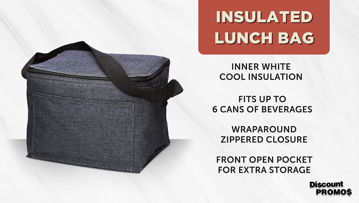 Insulated Cooler Lunch Bag Set of 10, Bulk Pack - Perfect for Work, Travel, Outdoor Events - Black