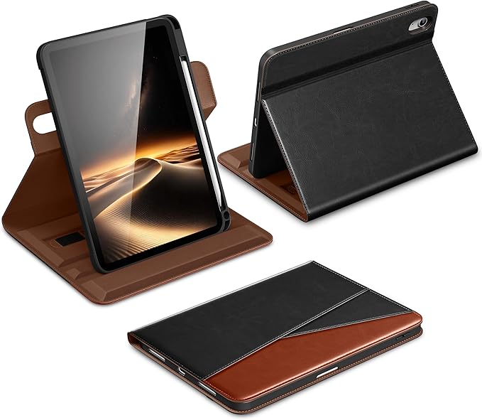 DTTO for iPad Air 11 inch Case M4/M3/M2 (2026/2025/2024) Black | 360 Degree Rotating Premium Faux Leather Folio Stand Cover with Pencil Holder Auto Sleep/Wake Multiple Angles Hand Strap