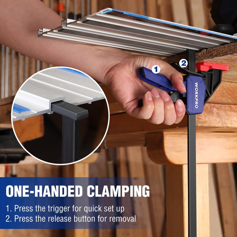 WORKPRO 9" Track Saw Clamps, Quick Release Clamp for Woodworking, Circular Saw Guide Rail System, 150lbs Load Limit x 2-1/2" Throat Depth, 2PC