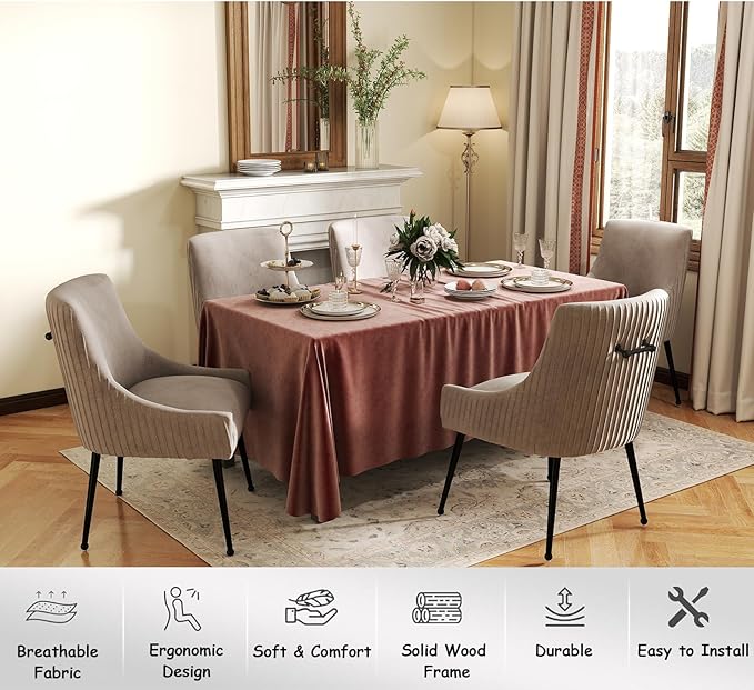 Velvet Dining Chairs Set of 2,Gray Upholstered Living Room Chairs with Black Metal Legs, Modern Tufted Accent Chairs for Living Room, Study Room, Kitchen