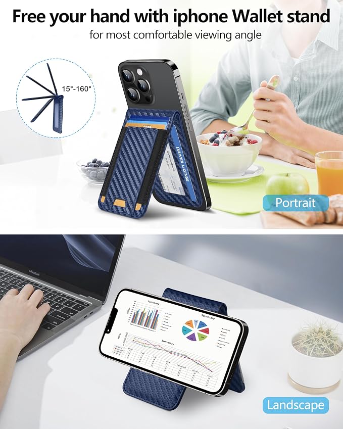 ExtreLife 2-in-1 Magsafe Wallet Adjustable Stand Open ID Window Magnetic Wallet for iPhone 17/16/15/14 Pro Max/14 Pro/14 Plus/13/12 Series 9 Cards Holder Vegan Leather Black