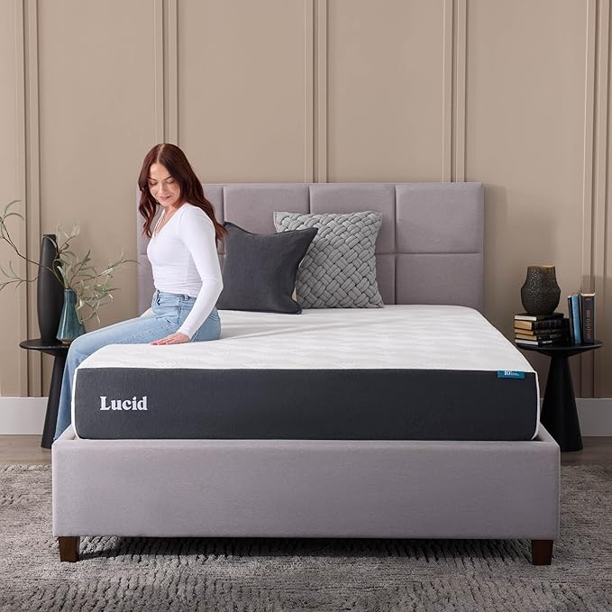 LUCID 10 Inch Memory Foam Mattress - Plush Feel - Infused with Bamboo Charcoal and Gel - Bed in a Box - Temperature Regulating - Pressure Relief - Breathable - California King Size