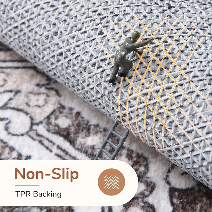 OPPODREAM Thin Area Rugs 5x7, 5x7 Washable Rug with Non Slip Backing, 5 x 7 Faux Cashmere Low-Pile Carpet, Greenish Grey