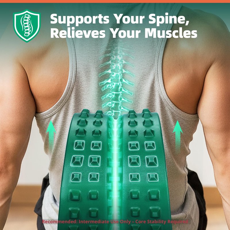 GymCope Back Roller for Back Pain Reliefn & Stretching, Deep Tissue Massage Roller Supports Up to 530 lbs / 240 kg, 5.5''-7.5'' Curved Foam Roller for Home Physical Stretching (Green, Firm)