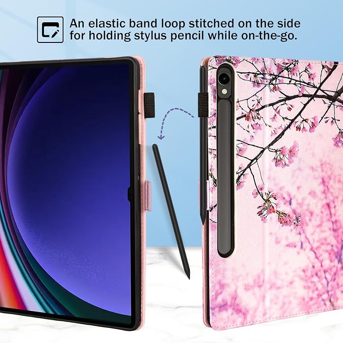 Dteck Wallet Case for Galaxy Tab S10+/S9+/S7 FE/S8+/S7 Plus 12.4 Tablet Premium PU Leather Folding Stand Auto Wake/Sleep Pen Holder Case with Hummingbirds