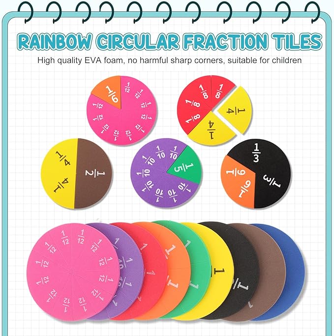 10 Sets Fraction Set for Math Classroom Fractions Manipulatives Math Manipulatives for Home School Supplies (Circles)
