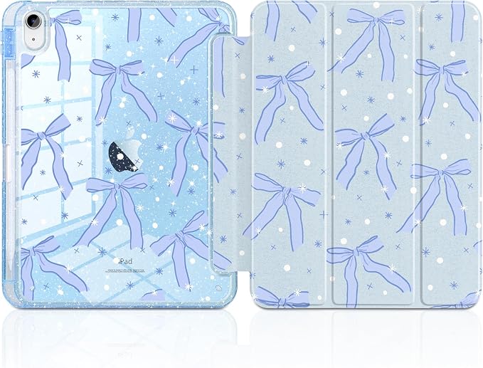 MEEgoodo Case for iPad A16 11th Generation 2025/10th Generation 2022 Glitter Tablet Cases with Transparent Acrylic Back+Trifold Stand +Pencil Holder+Auto Wake/SleepAbstract Sun &amp Palm Tree