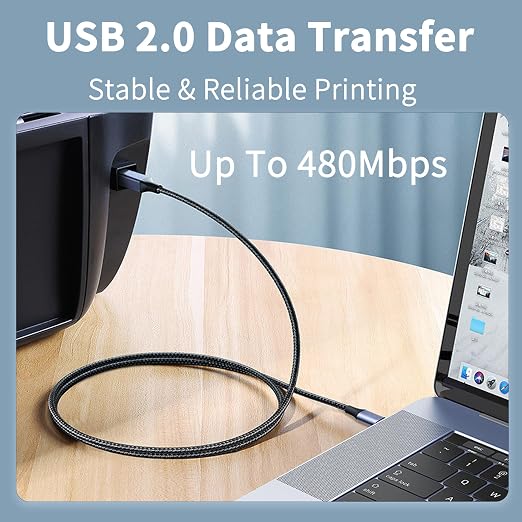 2 in 1 USB Type C to USB B 2.0 Printer Cable 2M USB C MIDI Cable | 6.6Ft Nylon USB A to USB B Priner Cable for Scanner MIDI Keyboard Digital Piano DAC &amp Audio Interface