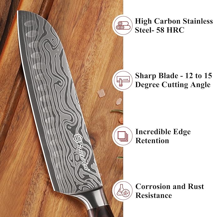 Sunnecko Santoku Knife 7 Inch High Carbon Steel Japanese Chef Knife