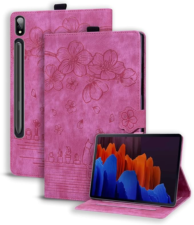 Dteck Wallet Case for Galaxy Tab S10+/S9+/S7 FE/S8+/S7 Plus 12.4 Tablet Premium PU Leather Folding Stand Auto Wake/Sleep Pen Holder Case with Hummingbirds