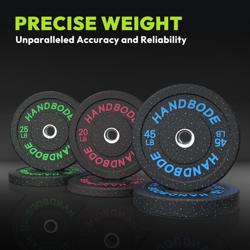 HANDBODE Bumper Plates High-Bounce Olympic Weight Plates, Colored crumb rubber plate for Weight Lifting and Strength Training 160 LB Set A