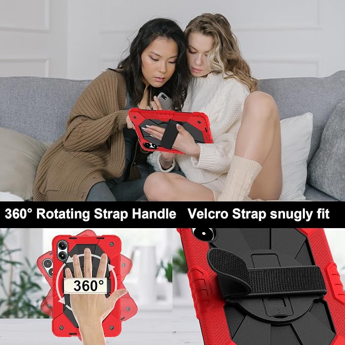 for Xiaomi Redmi Pad Pro 12.1/Xiaomi Poco Pad 12.1 Case with with Kickstand/Hand Strap/Rotating/Shoulder Strap (Black/Black)