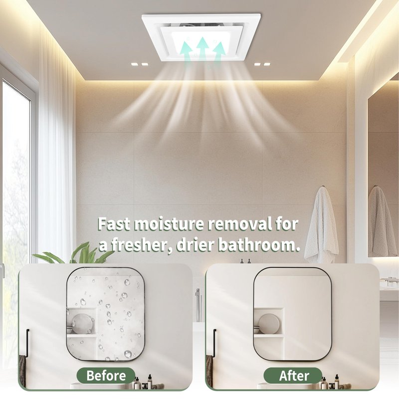 Orvexa Bathroom Exhaust Fan with Light, 140 CFM 1.0 Sone Quiet Bathroom Fan with Light, 12" x 12" Panel, 10" x 10" Ceiling Opening, 4" Duct, 6500K 1200LM LED, Independent Fan & Light Controls