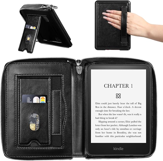 E NET-CASE Case for Kindle Paperwhite 12th Gen 2024 (7) &amp Kindle Colorsoft 2024/2025 (7)- Folder Design Business Handheld Design Cover with Zipper &amp Pen Holder (Black)
