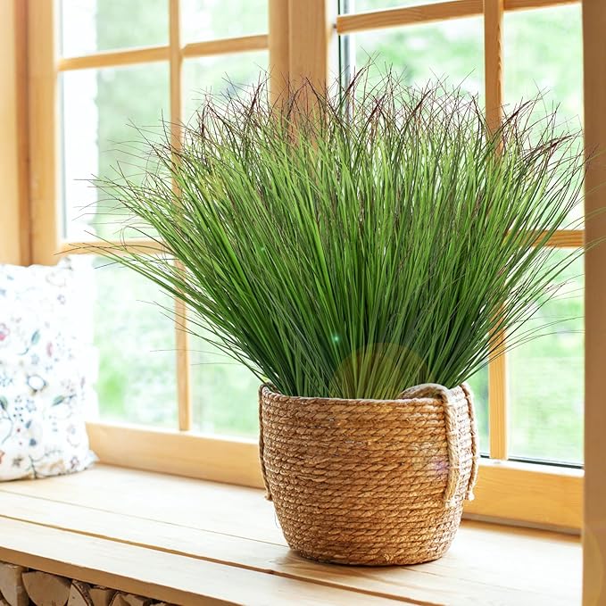 24Pcs Artificial Grass Plants, Faux Shrubs Wheat Grass, Artificial Tall Grass Fake Plants for Outdoor Decor,Artificial Greenery Stems Weed for Room Indoor Home Decor（Green Red Tail）