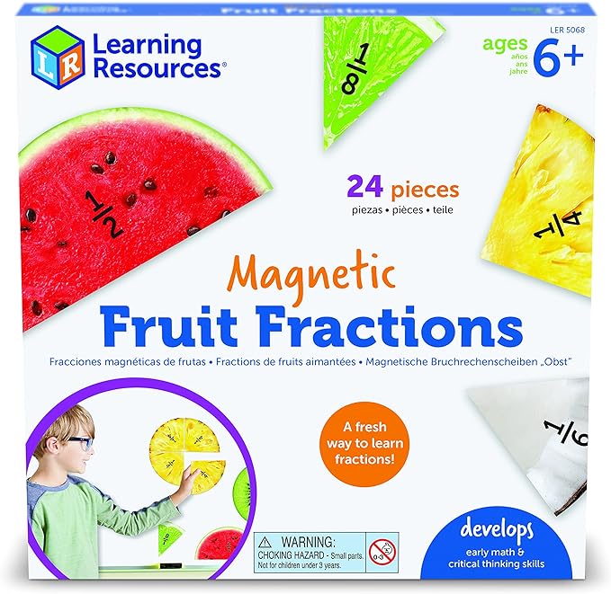 Learning Resources Magnetic Fruit Fractions - Math Manipulatives, Addition and Subtraction, Math Games, Fractions for Kids, Montessori Games, Classroom Must Haves, Teacher Supplies