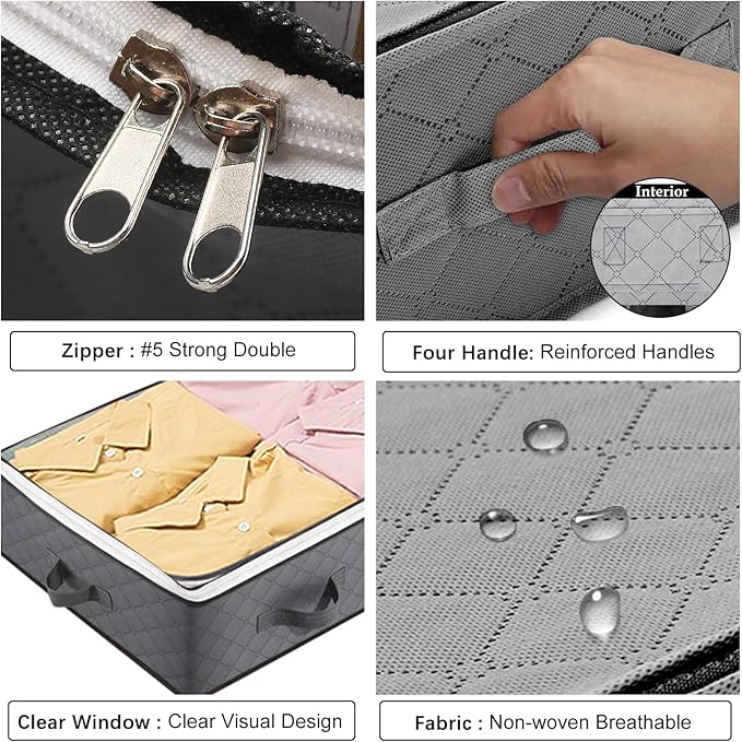 4 Pack Under Bed Storage, 90L Collapsible Closet Containers Organizers and Under Bed Storage Bins, Underbed Storage Bags for Wrapping Paper, Blanket, Towels, Clothes, Comforter, Sweaters, Linen Sheet