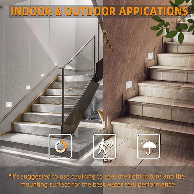 4 Pack Motion Sensor Stair Lights Indoor Outdoor,Dimmable Motion Activated Step Lamp 3000K/4000K/6000K,Hardwired 120V 3W IP65 Waterproof Outside Stairway Lights,Led Staircase Light- White