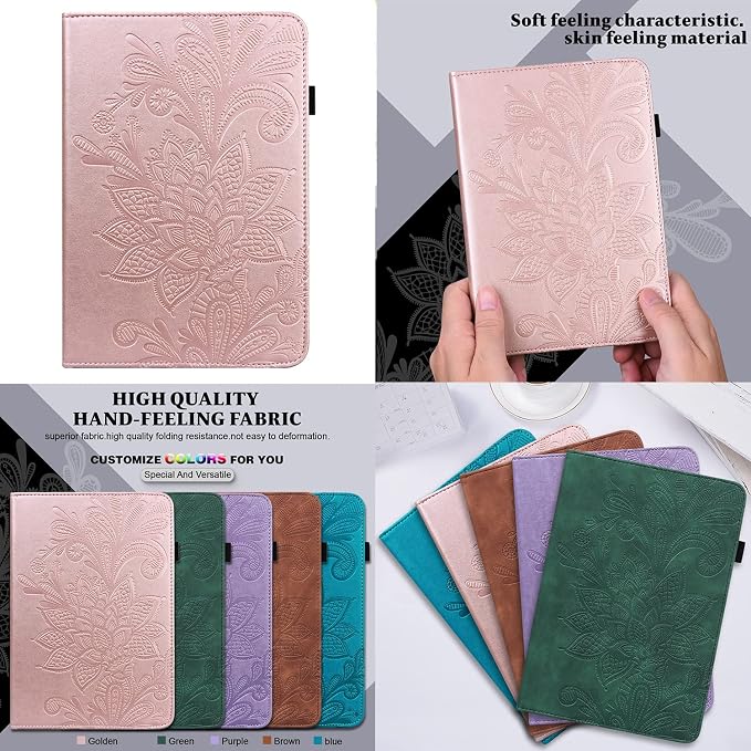 for Kindle Fire HD 8 Tablet (only Fits 10th Generation) &amp Fire HD 8 Plus 8 Case 2020 with Stand/Pencil Holder/Card Pocket/Elastic Band Embossed PU Leather Floral Cover Brown Peacock Flower