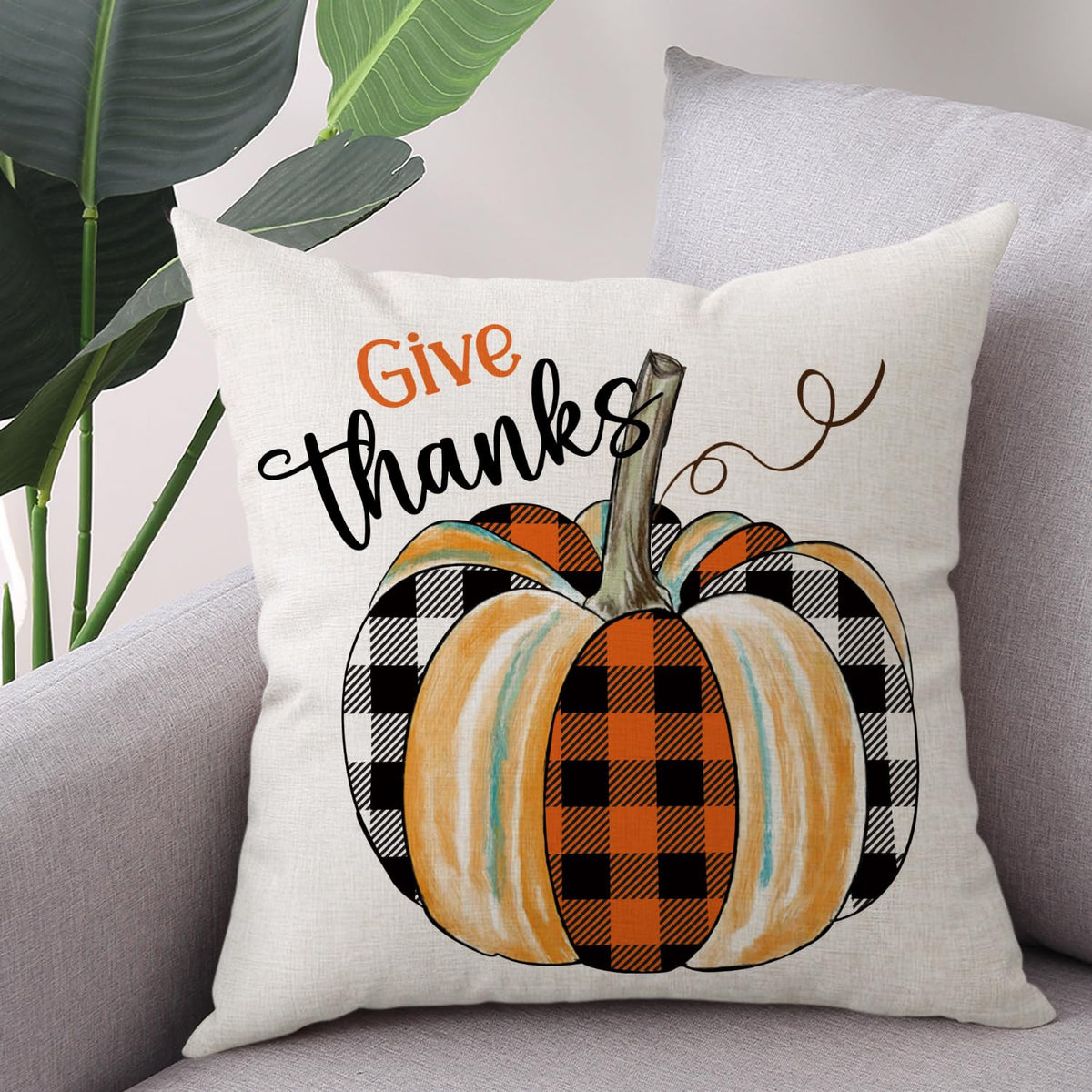 Gujiahone Fall Decor Pillow Covers 18x18 Inch Set of 4 Buffalo Check Plaid Pumpkins Gnomes Truck Hello Fall Farmhouse Decorative Thanksgiving Home Autumn Cushion Covers for Couch
