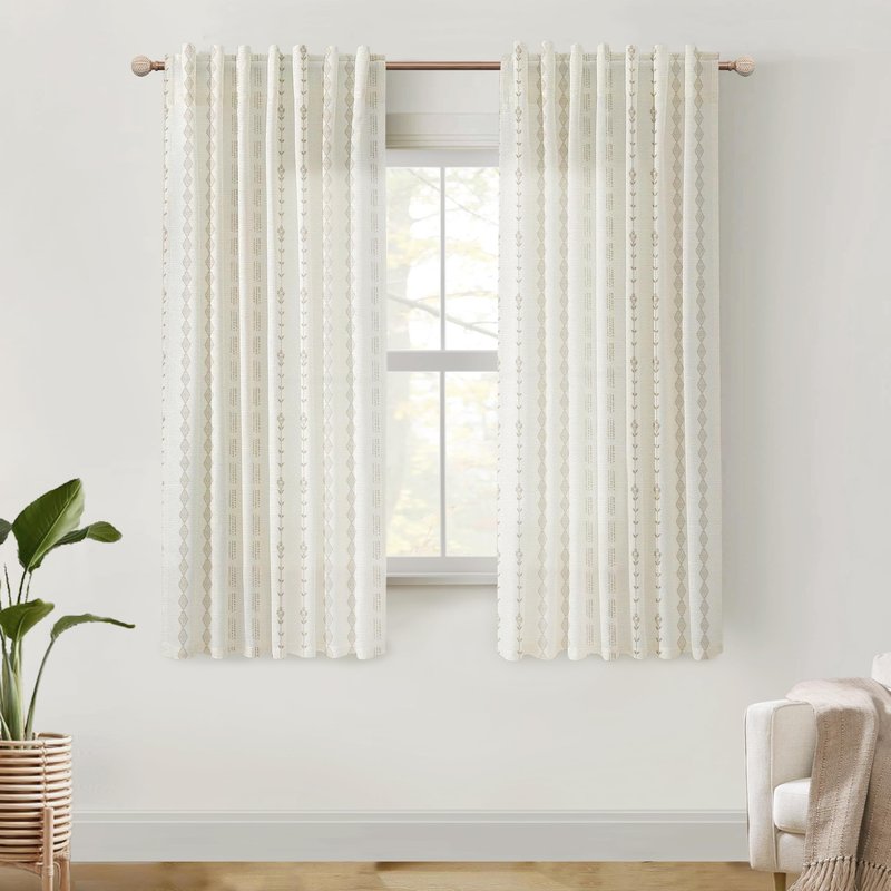 Farmhouse Curtains for Living Room 63 Inch Length,Modern Elegant Subdued Subtle Traditional Pattern Custom Window Livingroom Curtains Drapes 63 Inches Long 2 Panels