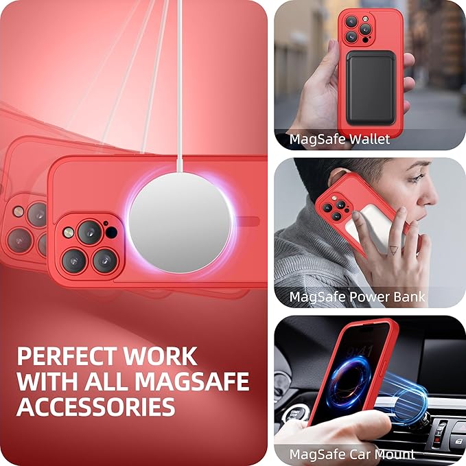 BERFY Magnetic for iPhone 14 Pro Max Case, Compatible with MagSafe, Built-in Privacy Screen Protector and Upgraded Camera Protection, Anti-Spy Full Body Shockproof Phone Case for 14 Pro Max 6.7", Red
