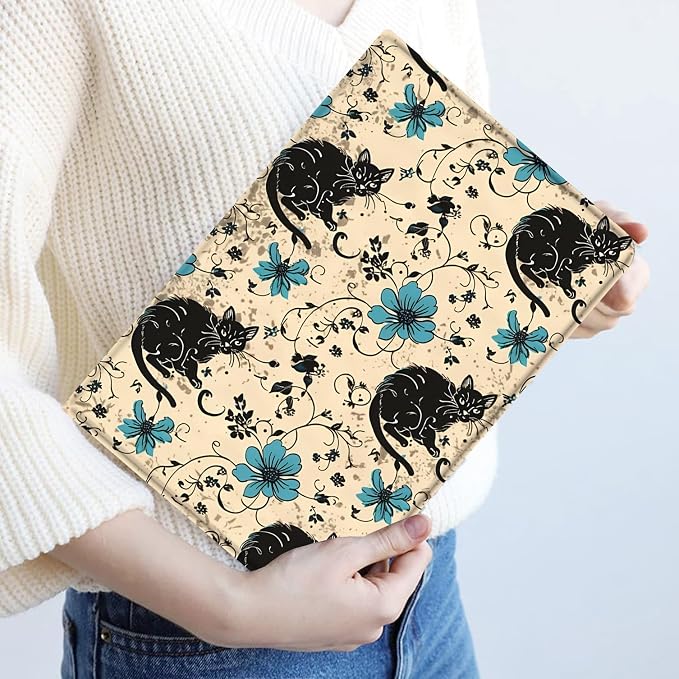 Case for Samsung Galaxy Tab A11 + Plus/A9 + Plus 11 Inch 2025/2023 Ultra-Thin Multi-Angle Protective Cover with Auto Sleep/Wake Black Cat and the Blue Flower