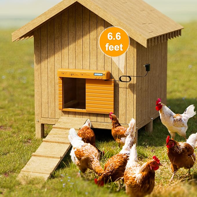 Automatic Chicken Coop Door Battery Powered, Chicken Door with Timer & Light Sensor, Chicken Coop Door with Anti-Pinch Feature