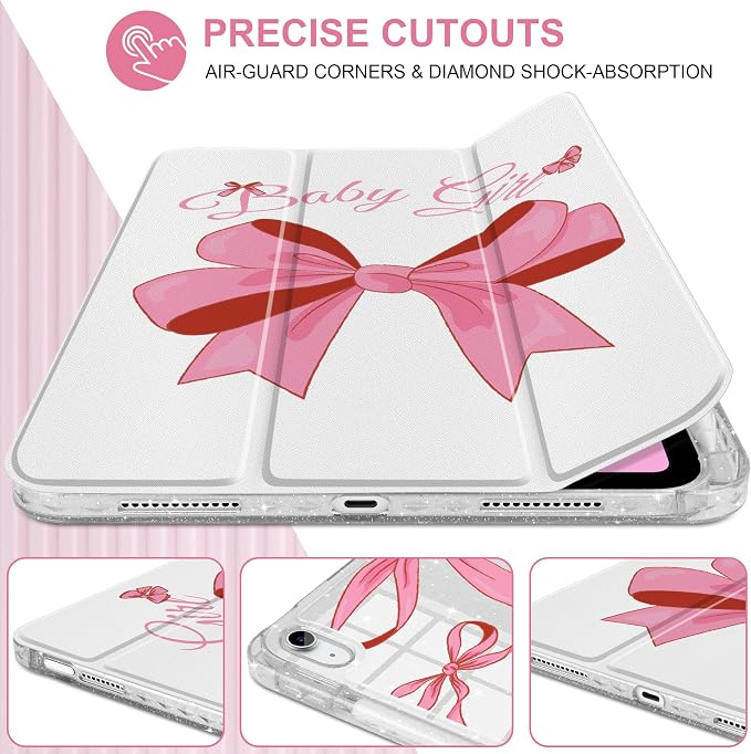 MEEgoodo Case for iPad A16 11th Generation 2025/10th Generation 2022 Glitter Tablet Cases with Transparent Acrylic Back+Trifold Stand +Pencil Holder+Auto Wake/SleepAbstract Sun &amp Palm Tree