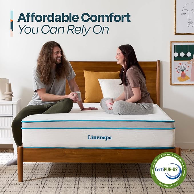 Linenspa 12 Inch Memory Foam and Spring Hybrid Mattress - Medium Plush Feel - Bed in a Box - Pressure Relief and Adaptive Support - Breathable - Cooling - Primary Bedroom - Queen Size
